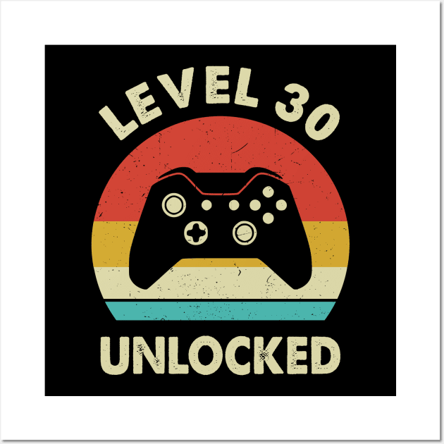 Level 30 Unlocked -Retro Vintage Sunset 1990 30th Birthday Gift Wall Art by Merchofy